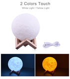 Rechargeable 3D Moon lamp With 3 Color Taps